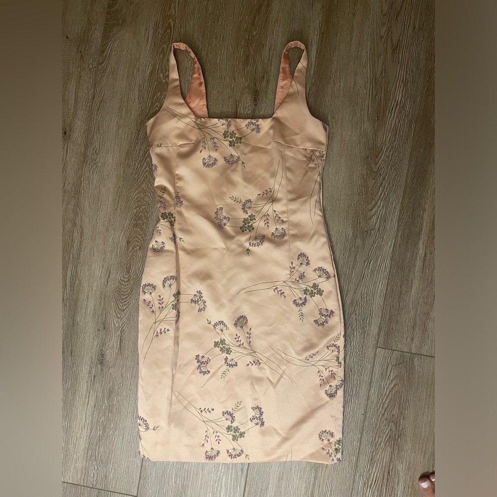 Vintage silk-satin mini beaded floral bodycon dress